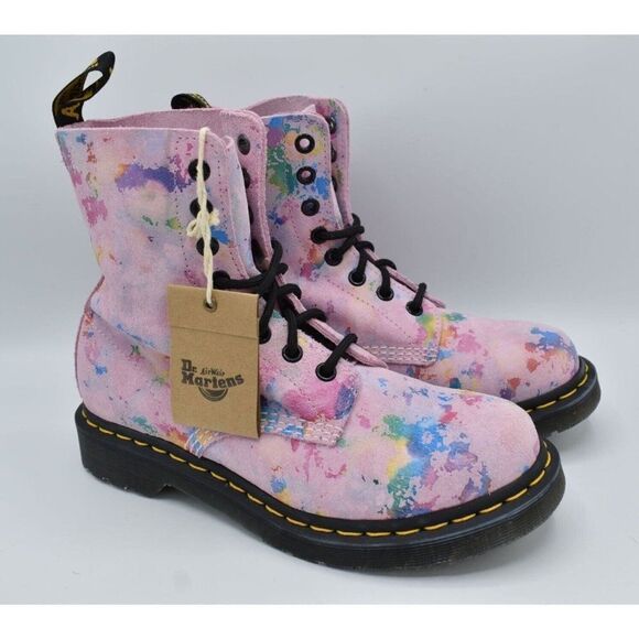 Dr Martens 1460 Womens Size 7 Pascal Pink Floral Rainbow Leather Combat Boots - Picture 2 of 11
